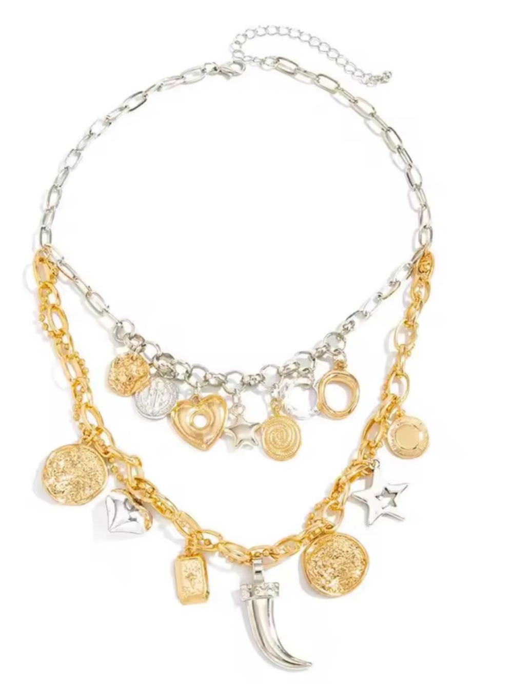Two-Tone Gold & Silver Charm Layer Necklace - Picture 3 of 8